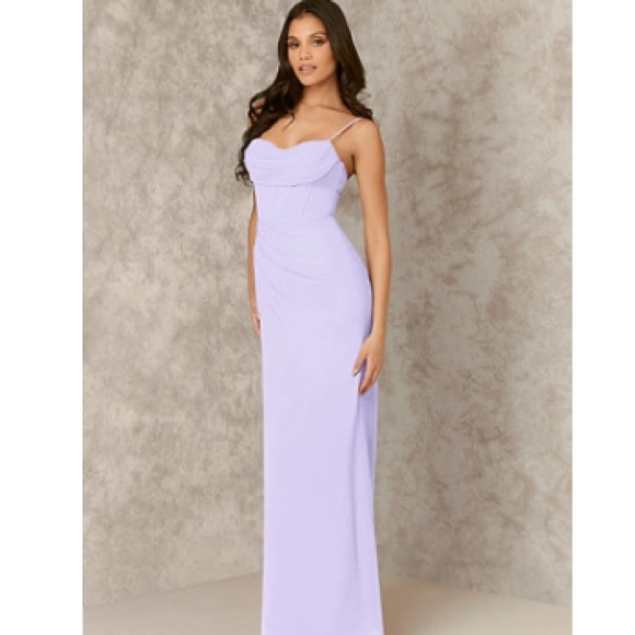 Azazie bridesmaid dress- corseted chiffon column dress in LILAC SIZE A2 - Picture 7 of 7